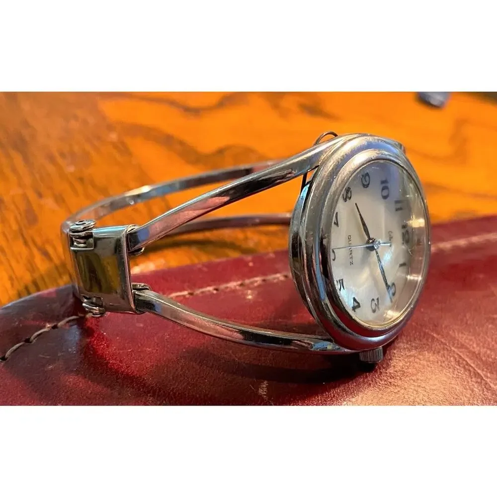 Women's 32mm Silver Tone Collezio Watch, MOP Face, Bangle Style